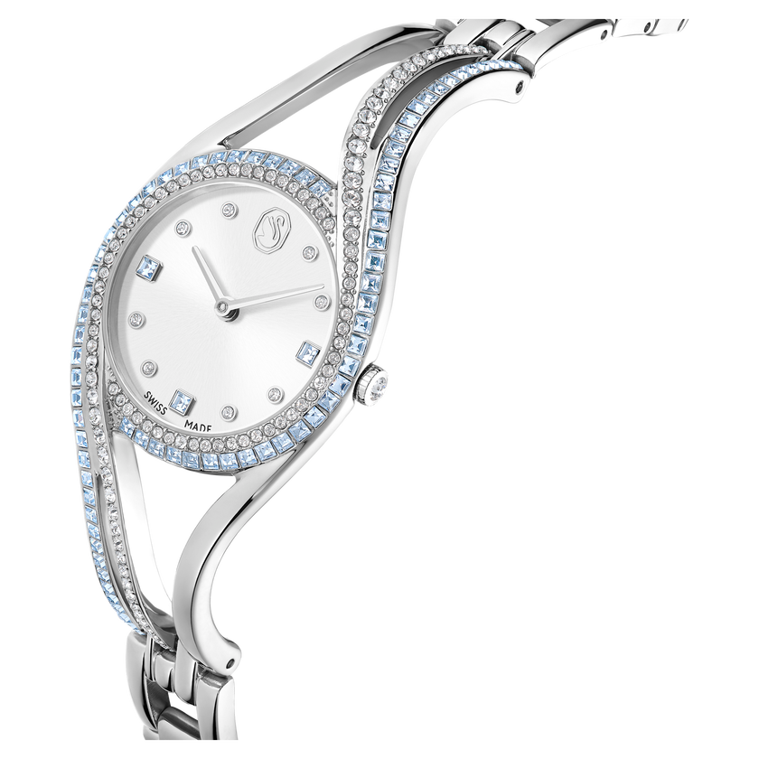 swarovski hyperbola bangle watch  swiss made  metal bracelet  blue  stainless steel