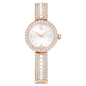 swarovski matrix pearl bangle watch  swiss made  crystal bracelet  white  rose gold tone finish