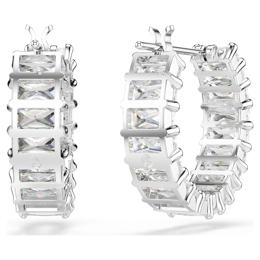 swarovski matrix hoop earrings  baguette cut  white  rhodium plated