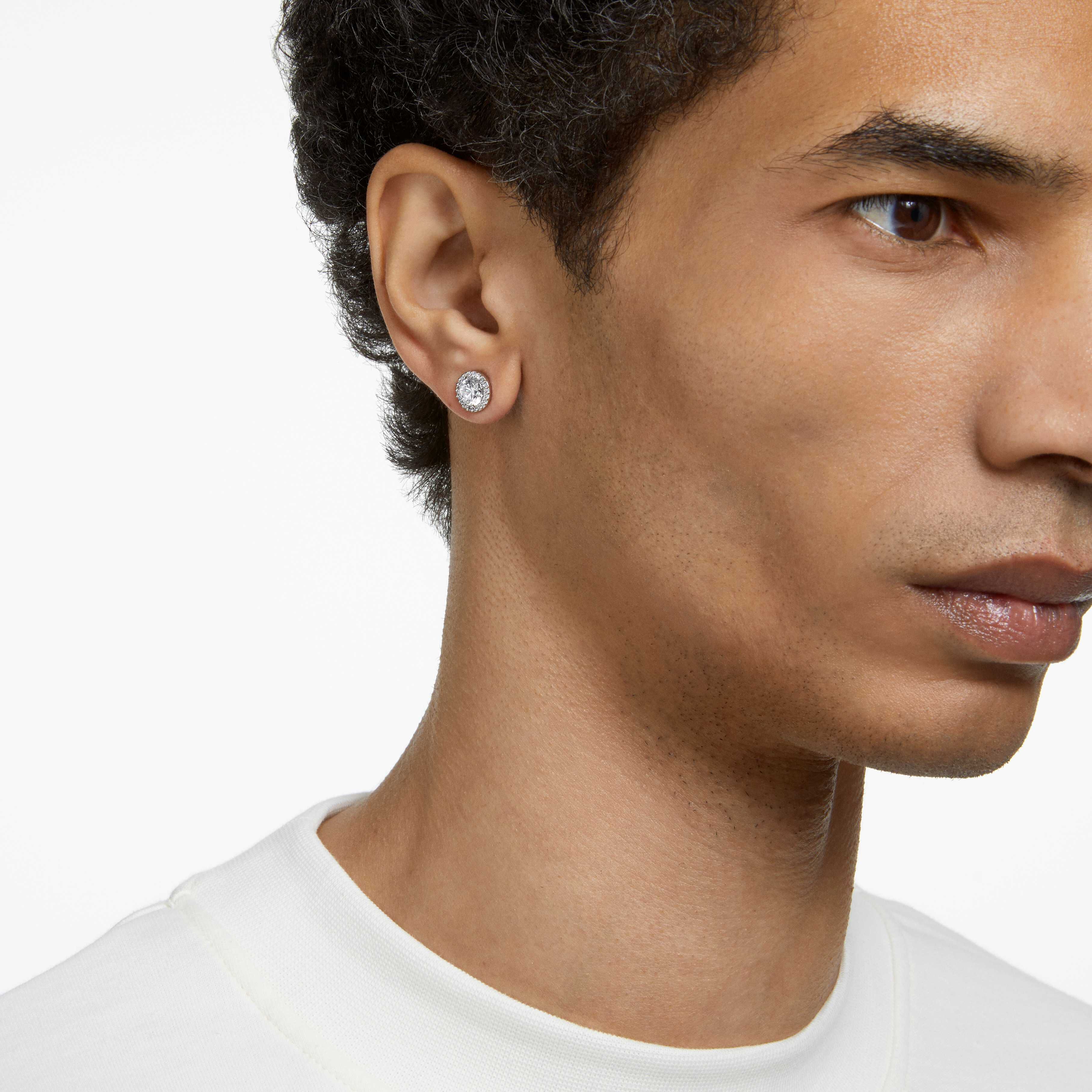 swarovski una angelic stud earrings  round cut  pav   white  rhodium plated