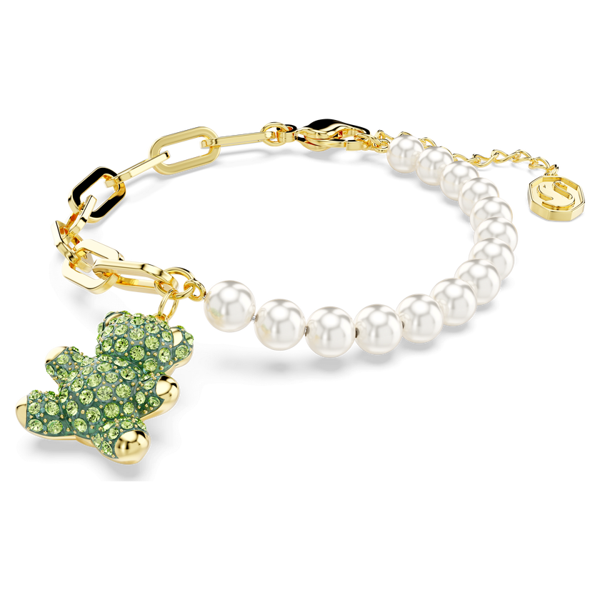 swarovski teddy bracelet  bear  green  gold tone plated