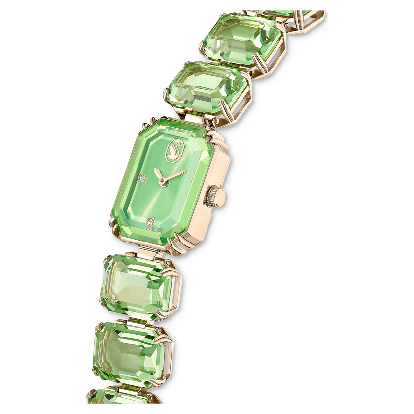 swarovski watch  octagon cut bracelet  green  champagne gold tone finish