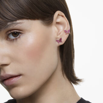 swarovski lilia stud earrings  set  3   butterfly  pink  rose gold tone plated
