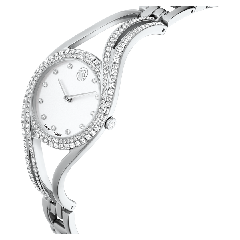 swarovski hyperbola bangle watch  swiss made  metal bracelet  silver tone  stainless steel