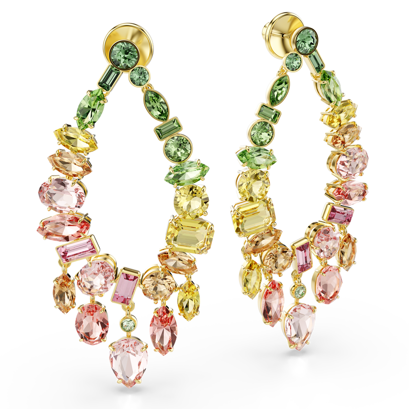 swarovski gema drop earrings  mixed cuts  chandelier  multicolored  gold tone plated
