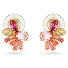 Gema clip earrings, Mixed cuts, Flower, Pink, Gold-tone plated