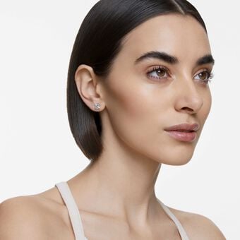 swarovski attract stud earrings  square cut  white  rhodium plated