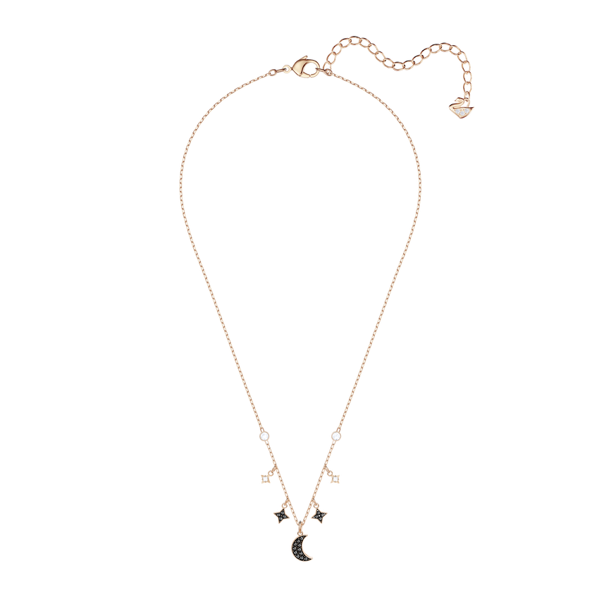 swarovski duo moon necklace  black  rose gold plating