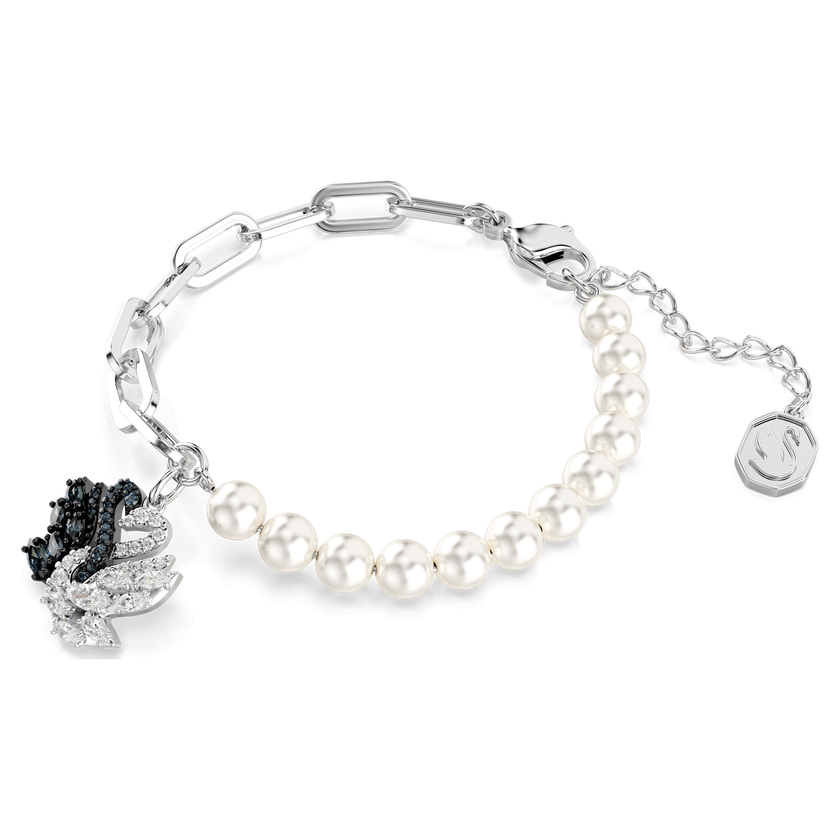 swarovski swan bracelet  crystal pearl  swan  black  rhodium plated