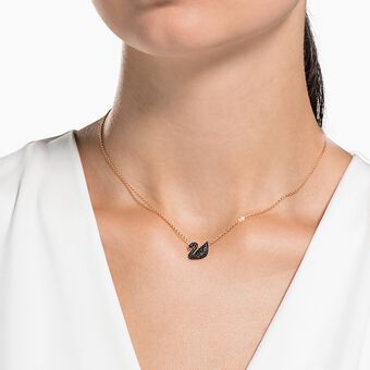 swarovski swan pendant  swan  small  black  18k rose gold finish