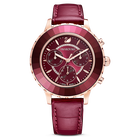 swarovski octea lux chrono watch leather strap red rose gold tone pvd