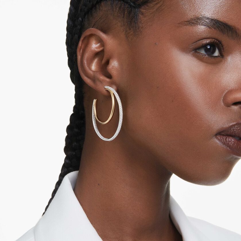swarovski hyperbola hoop earrings  round cut  medium  white  mixed metal finish
