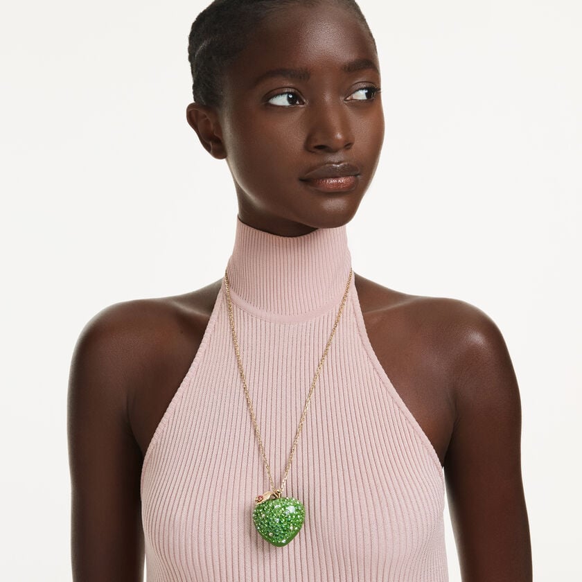 swarovski idyllia pendant  mixed cuts  apple  green  gold tone plated
