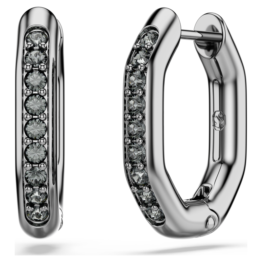 swarovski dextera hoop earrings  octagon shape  round cut  white  ruthenium plated