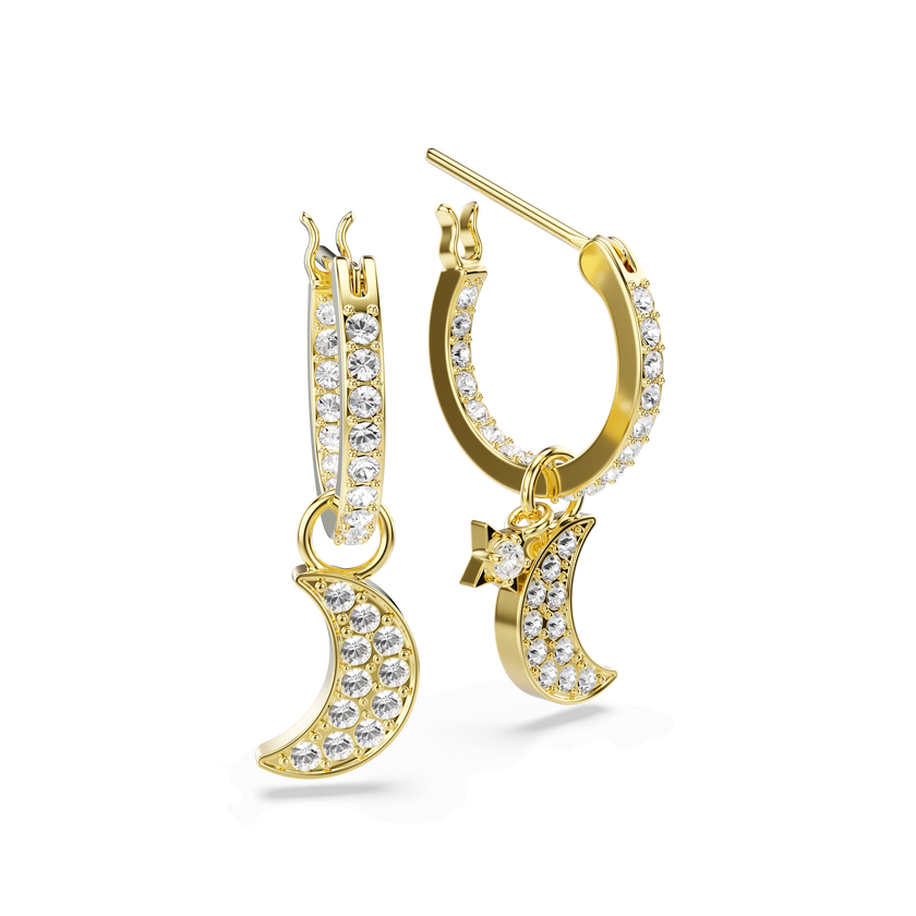 swarovski symbolica drop earrings  round cut  moon  white  18k gold finish