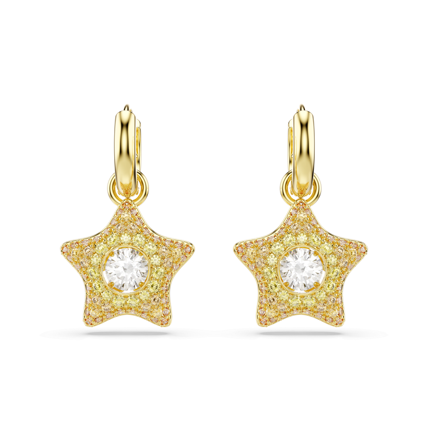 swarovski sublima drop earrings  round cut  star  multicolored  18k gold finish