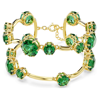 swarovski constella double bangle mixed round cuts green gold tone plated