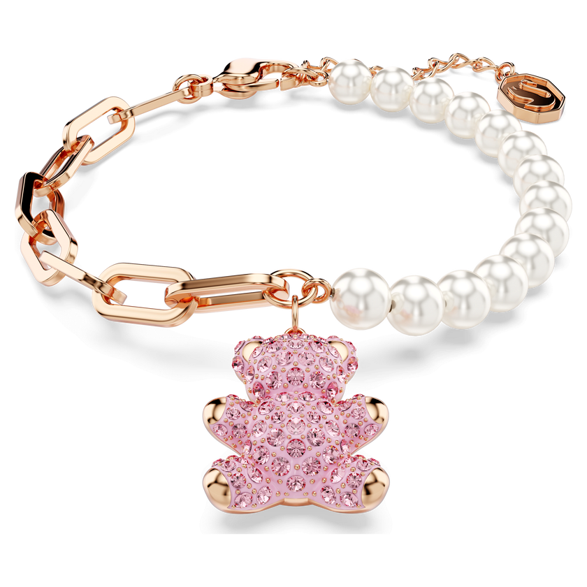 swarovski teddy bracelet  bear  pink  rose gold tone plated