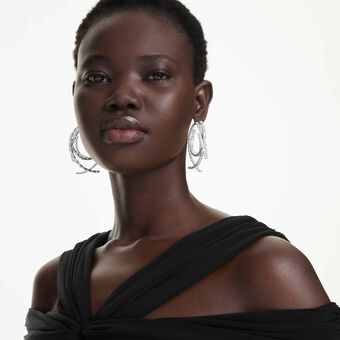 swarovski matrix hoop earrings  mixed cuts  white  rhodium plated