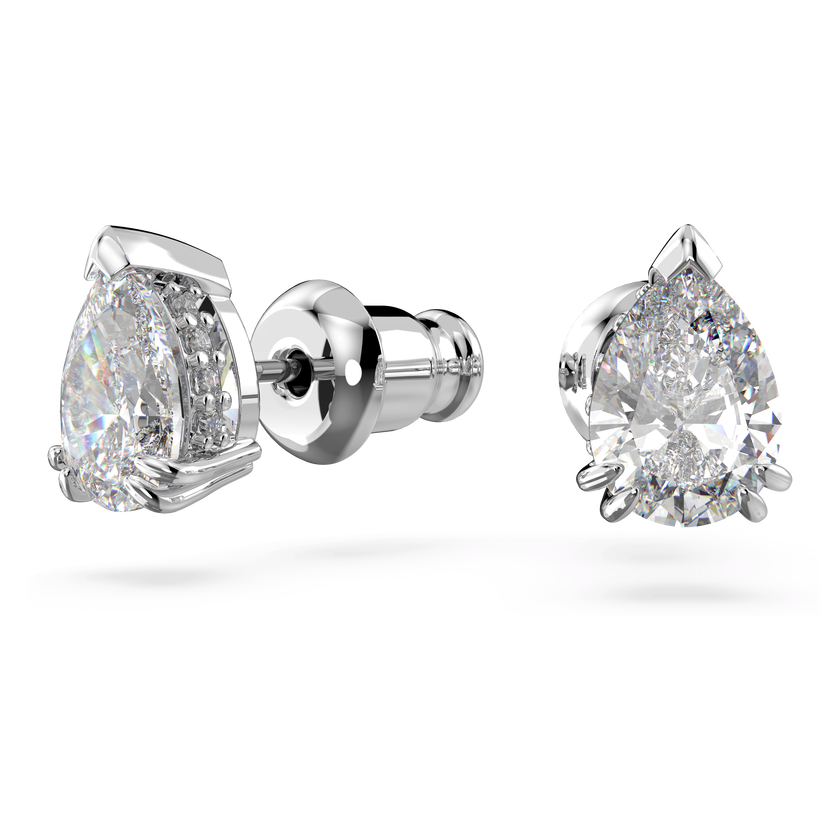 swarovski stilla stud earrings  pear cut  white  rhodium plated