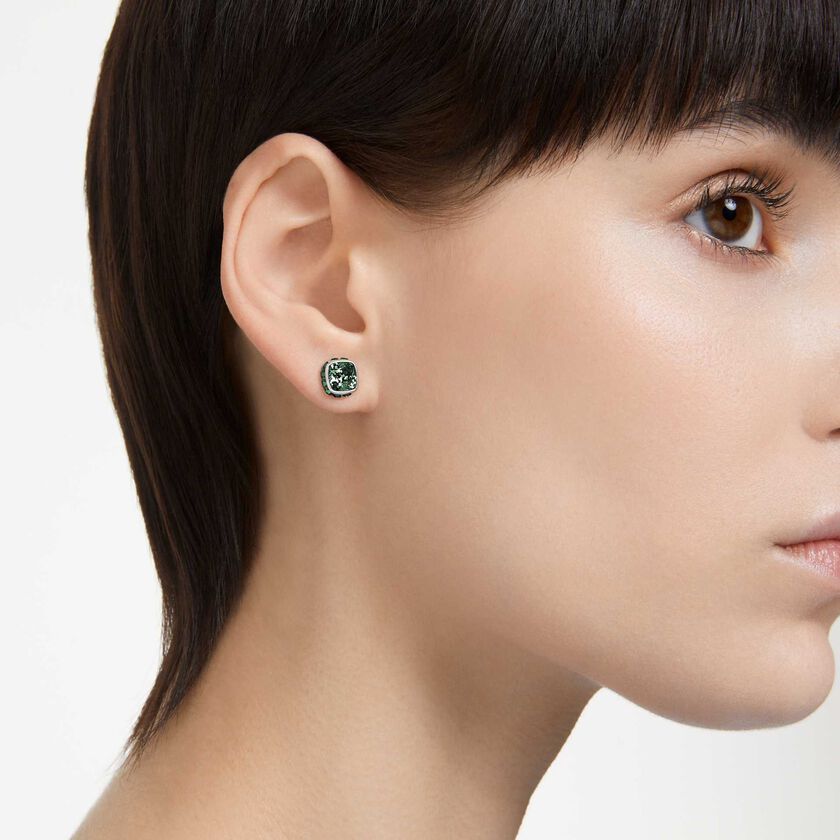 swarovski birthstone stud earrings  square cut  may  green  rhodium plated