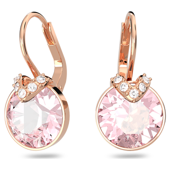 swarovski bella v drop earrings round cut pink rose gold tone plated