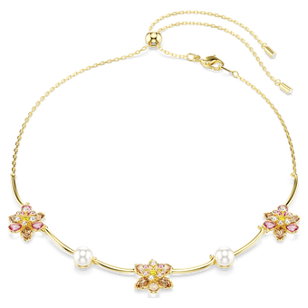 swarovski idyllia necklace  crystal pearl  mixed cuts  flower  multicolored  gold tone plated