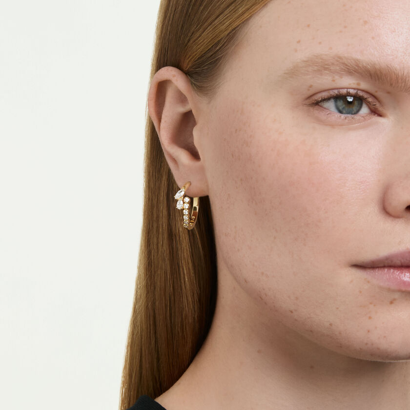 swarovski mesmera hoop earrings  mixed cuts  white  18k gold finish