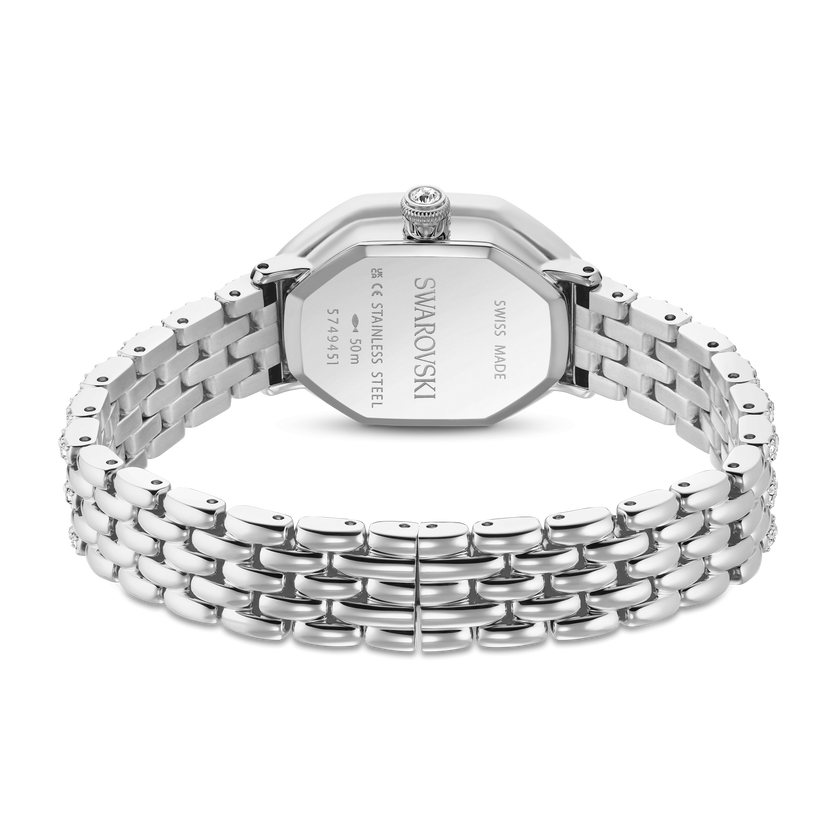 swarovski dextera octagon watch  swiss made  metal bracelet  silver tone  stainless steel