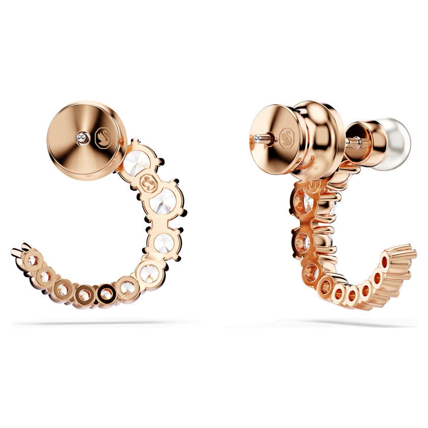 swarovski matrix hoop earrings  crystal pearl  round cut  white  rose gold tone plated