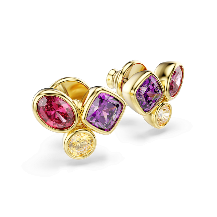 swarovski imber stud earrings  mixed cuts  multicolored  18k gold finish