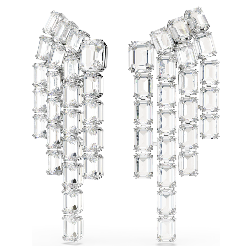 swarovski millenia clip earrings  octagon cut  chandelier  white  rhodium plated