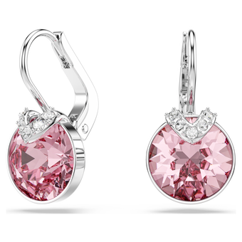 swarovski bella v drop earrings  round cut  pink  rhodium plated