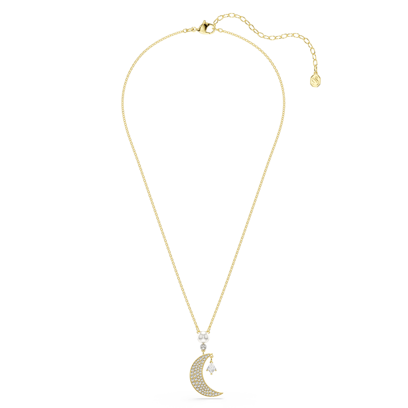 swarovski symbolica pendant  round cut  moon  white  18k gold finish