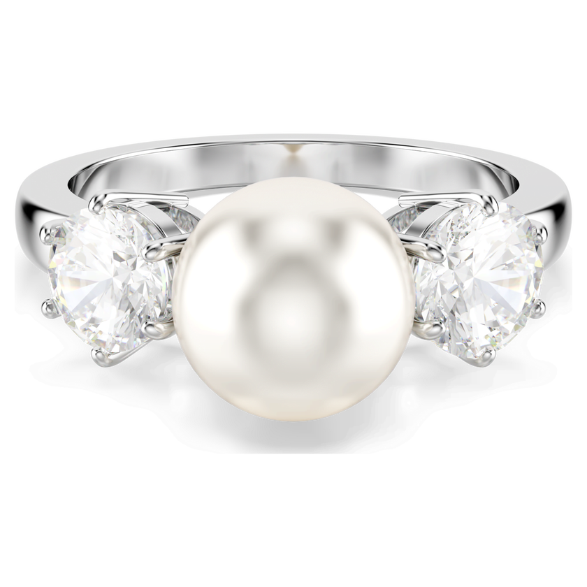 swarovski matrix ring  crystal pearl  round cut  white  rhodium plated