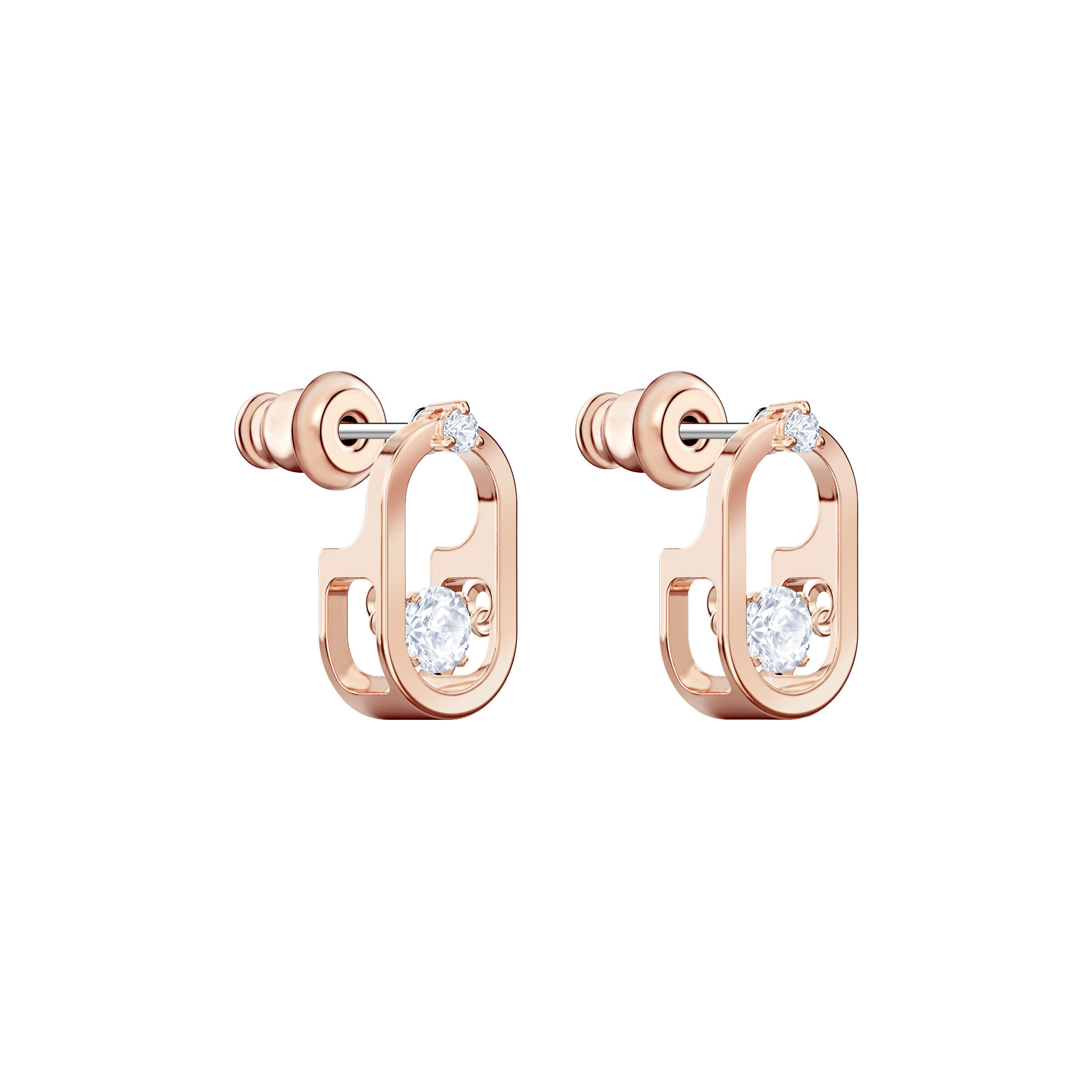 swarovski sparkling dance stud earrings  round cut  oval shape  white  rose gold tone plated