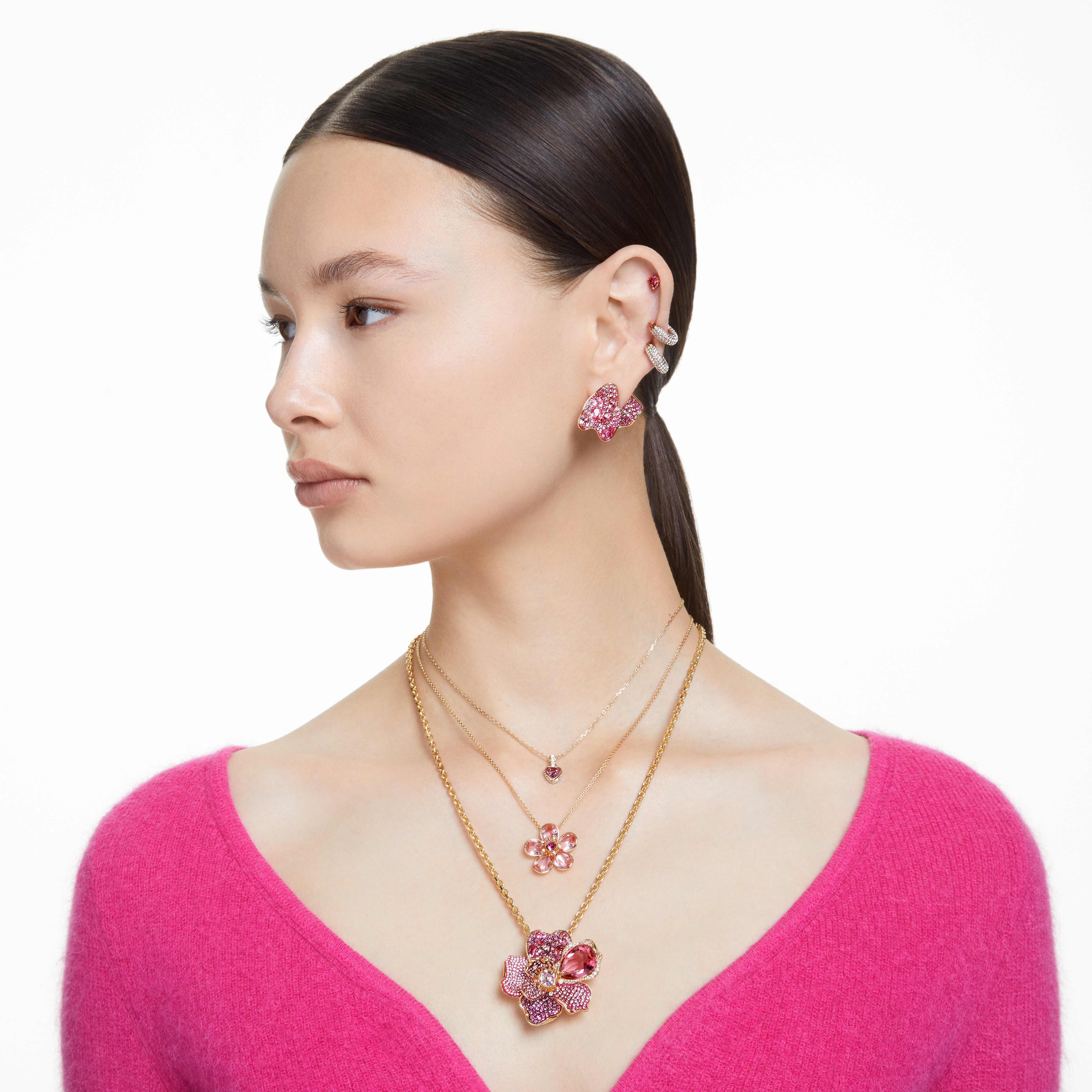 swarovski idyllia pendant  flower  small  pink  gold tone plated