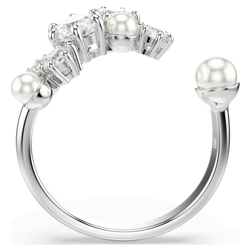 swarovski constella open ring  crystal pearl  round cuts  white  rhodium plated