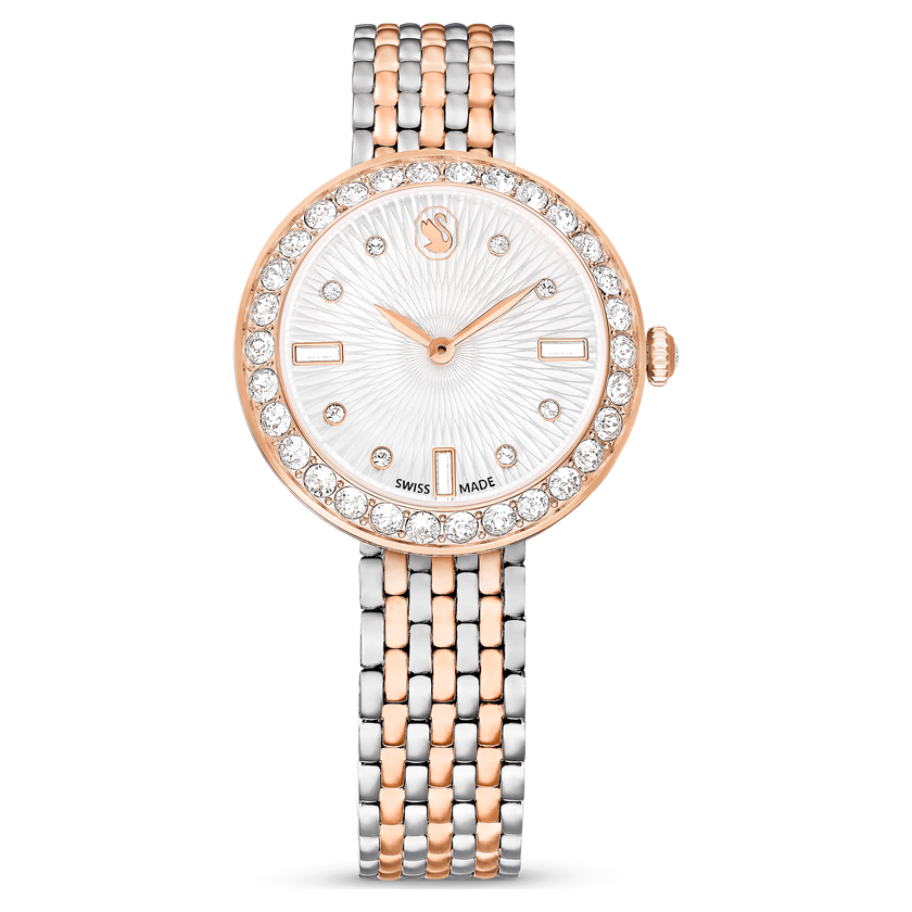 swarovski certa watch  swiss made  metal bracelet  rose gold tone  mixed metal finish