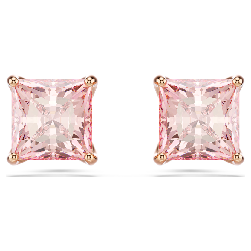 swarovski stilla stud earrings  square cut  pink  18k rose gold finish