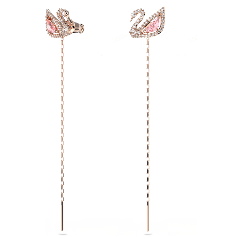 swarovski swan drop earrings  swan  pink  rose gold tone plated
