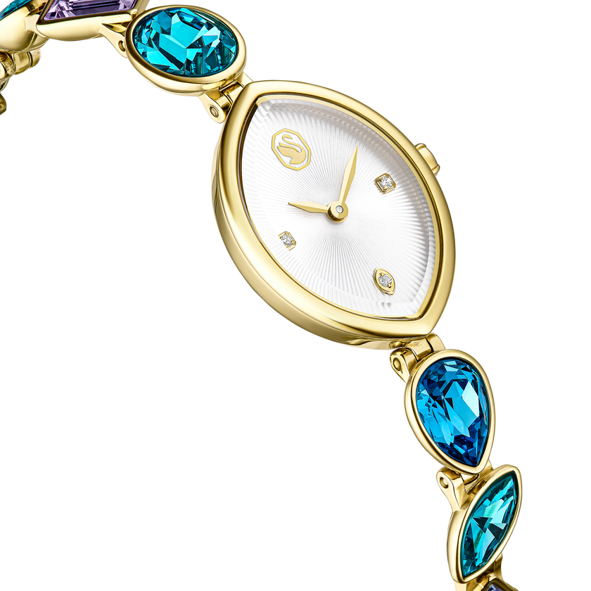 swarovski gema watch  crystal bracelet  gold tone  gold tone finish