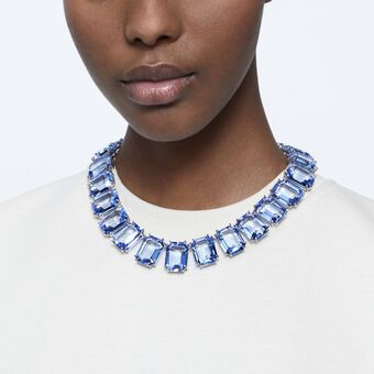 swarovski millenia necklace  octagon cut crystals  blue  rhodium plated