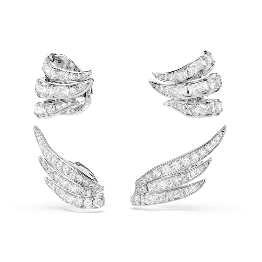 swarovski vienna ear cuffs  mixed cuts  swan  white  rhodium plated