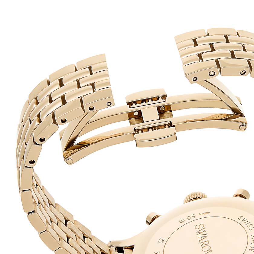 swarovski octea chrono watch  swiss made  metal bracelet  gold tone  champagne gold tone finish