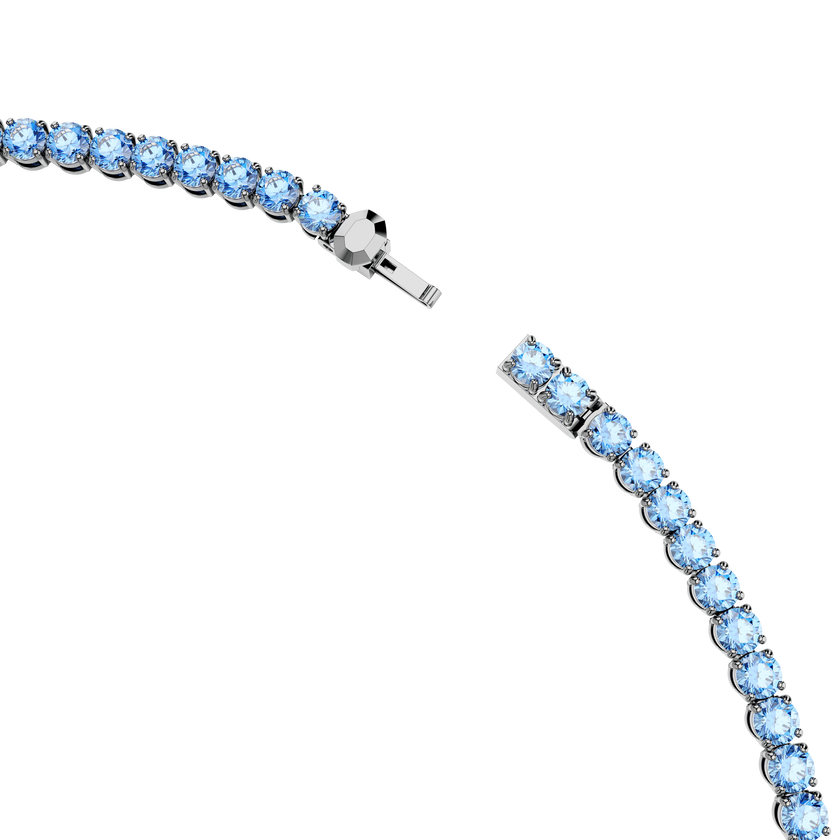 swarovski matrix tennis necklace  round cut  blue  ruthenium plated