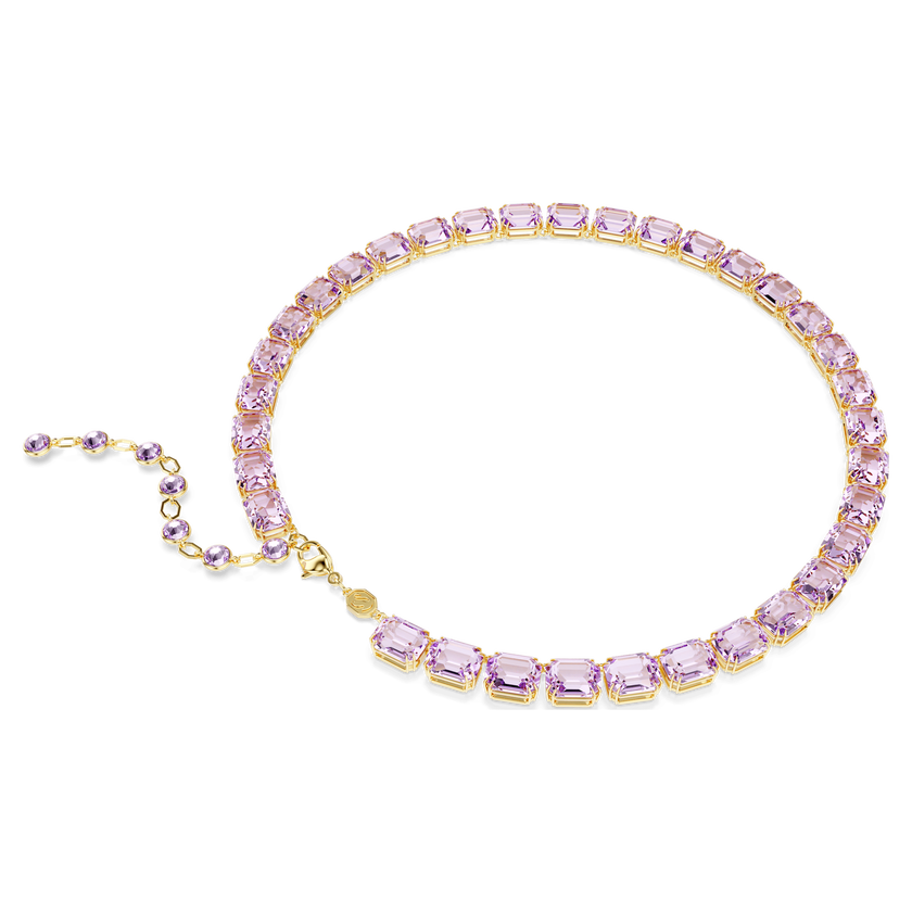 swarovski millenia tennis necklace  octagon cut  purple  gold tone plated