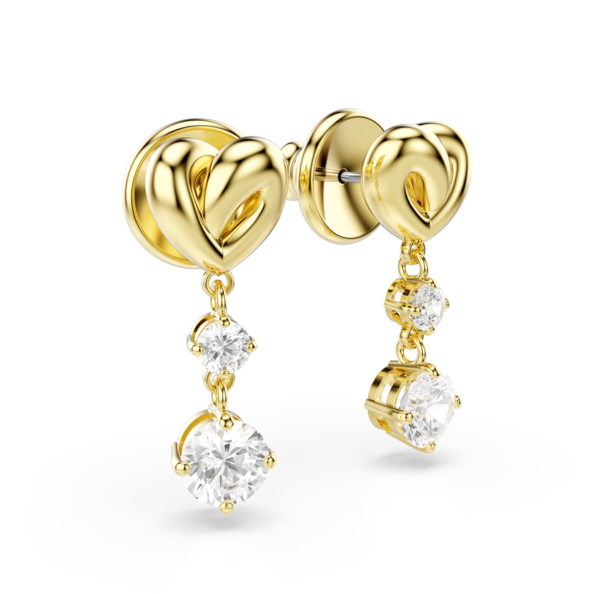 swarovski lifelong drop earrings  round cut  heart  white  18k gold finish