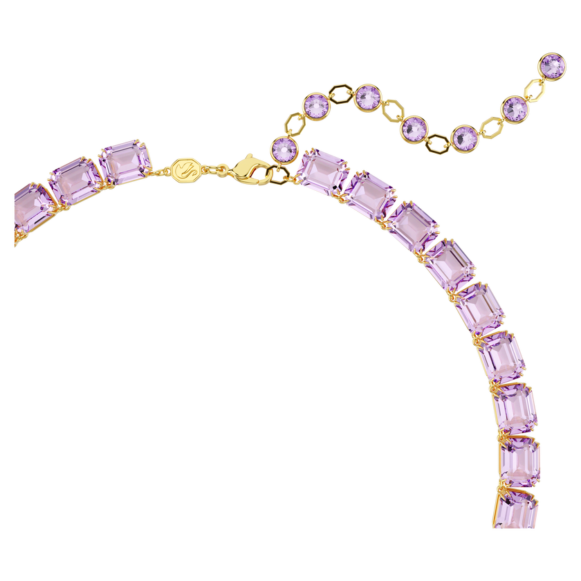 swarovski millenia tennis necklace  octagon cut  purple  gold tone plated