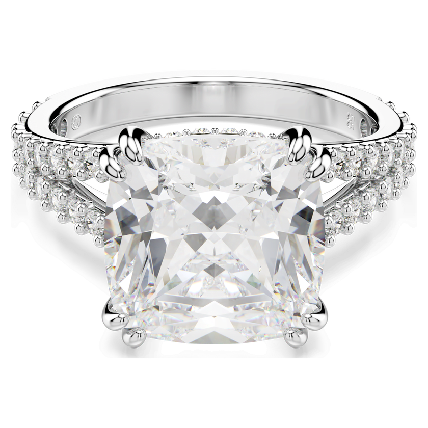 swarovski stilla ring  square cut  white  silver tone finish